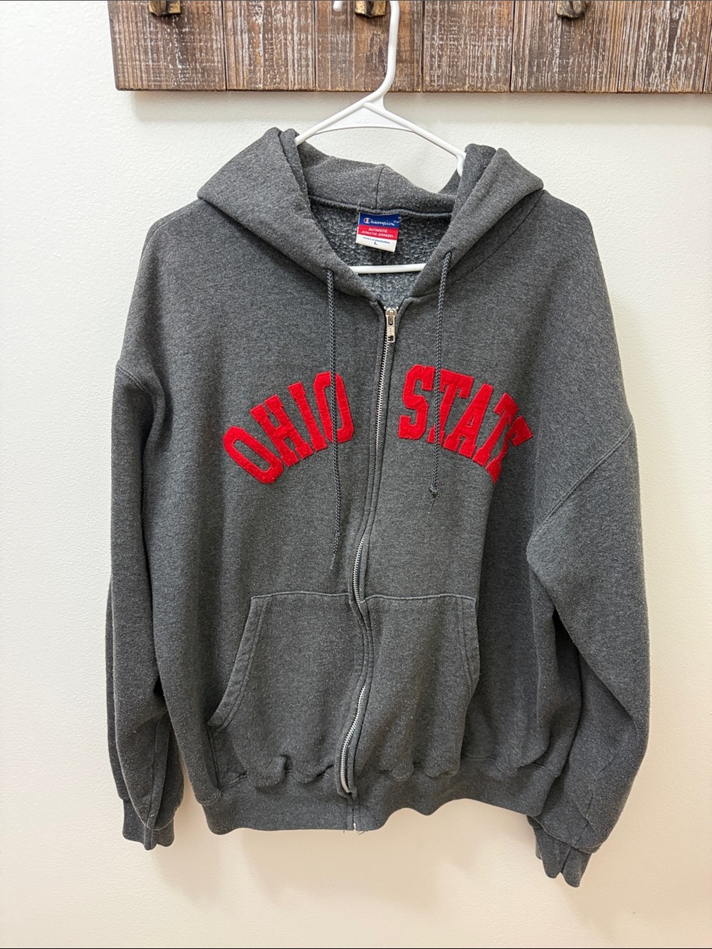 Champion Dark Gray Zip-Up Hoodie with Red Ohio State l